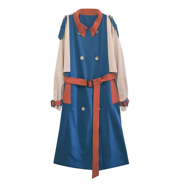 

women's trench coats spring autumn long coat for women fashion splice korean elegant double breasted loose belted windbreaker outerwear, Tan;black