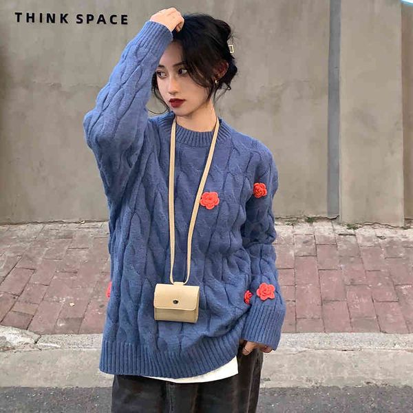 

2 colors autumn winter korean style loose sweaters floral twist vintage knitted sweater and pullover womens (c8196) 210423, White;black