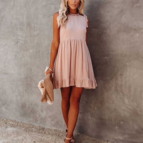 

casual dresses ruffle sleeveless tank es women o neck solid color female elegant knee length ol commuting daily vestido y6v3, Black;gray