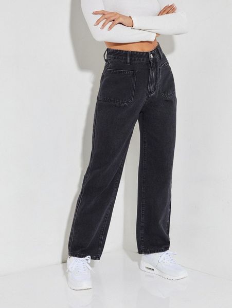 

petite high waist straight leg jeans n680#, Blue