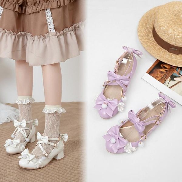 

dress shoes big size 28-48 bowtie women pearl lace pumps fashion square heels buckle strap cosplay party kawaii princess lolita, Black