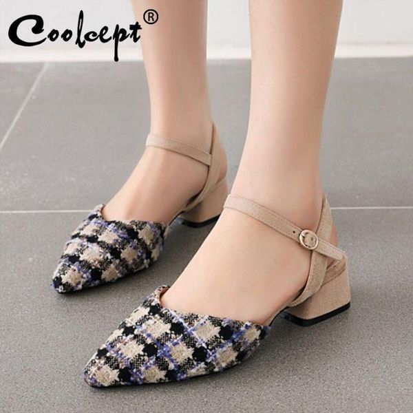 

coolcept plus size 31-48 2021 women sandals buckle strap pattern shoes square heel pointed toe casual mujer footwear, Black