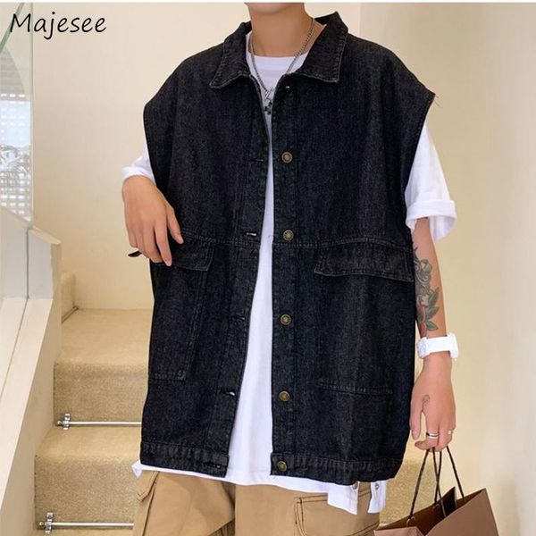 

men's vests denim men spring couples large size 3xl fashion oversize pockets single breasted techwear sleeveless outerwear casual chic, Black;white