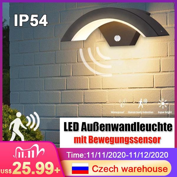 

outdoor wall light 15w motion sensor led lamp garden yard porch warm white waterproof ip54 weatherproof lamps
