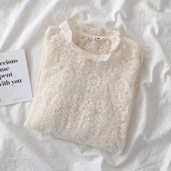 

spring casual clothing korean style pullover flare sleeve lace blouse shirt 210601, White