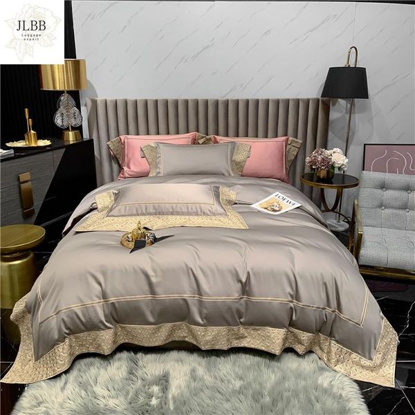 

bedding sets luxury gray pink green egyptian cotton soft silky set chic embroidery duvet cover bed sheet pillowcases home textiles