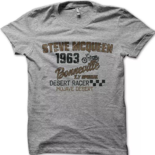 

Steve McQueen Triumph Boneville Motorcycle Biker Cafe Racer printed t-shirt 9025, White;black