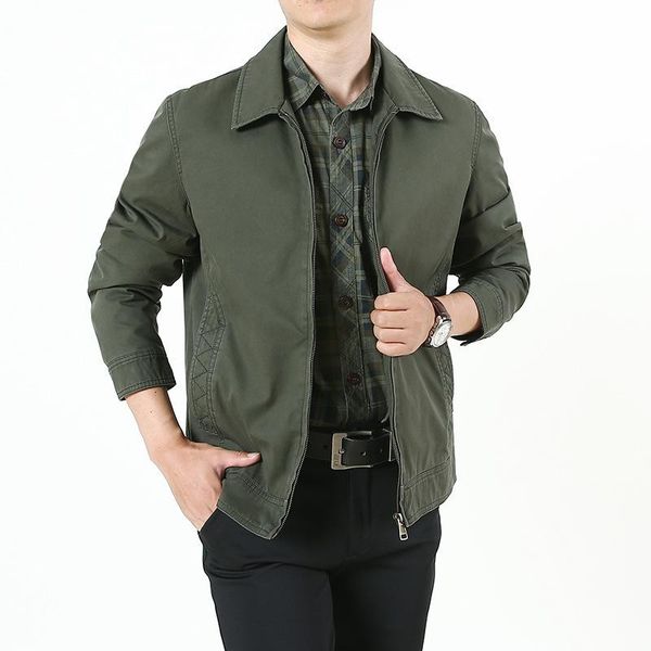 

men's jackets 2021 autumn jacket men turn down collar big size zipper outfit brand middle-aged businessman classic casual plain color, Black;brown
