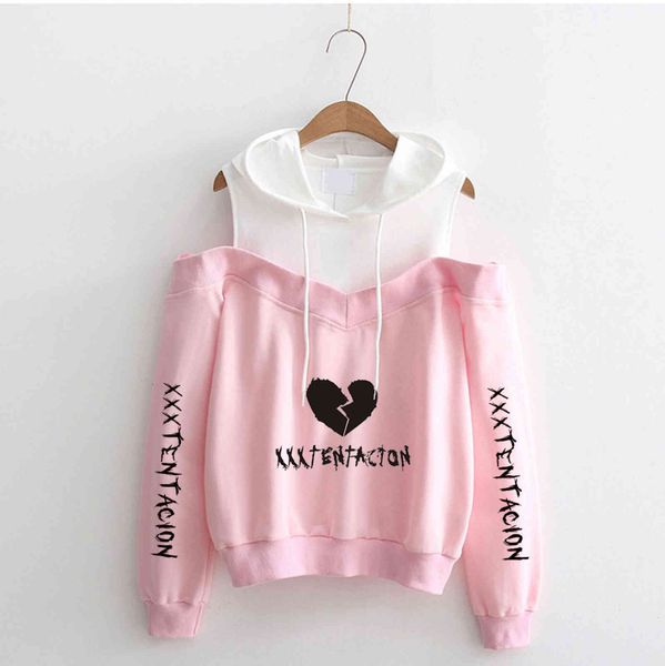 

men's hoodies & sweatshirts female autumn/ winter pink xxxtentacion off the shoulder hoodie casual fashion sweatpants harajuku style cl, Black