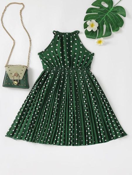 

toddler girls polka dot print shirred back pleated halter dress she, Red;yellow