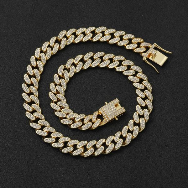 

chains 12mm crystal cuban link chain hip hop iced out necklace bling jewelry ac003, Silver