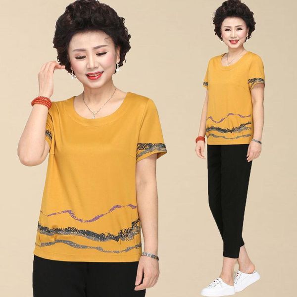 

women's two piece pants fashion middle aged lady sets summer women tracksuit mother casual wear plus size 5xl female suit set x131, White