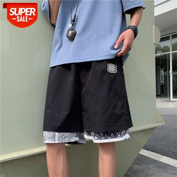 

yemi fashion | fake two-piece cashew flower shorts men's loose-breasted five-point pants trendy big #4h7l, Black