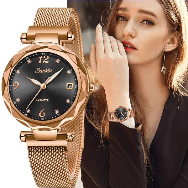 

wristwatches sunkta luxury women watches magnetic female clock quartz wristwatch fashion ladies watch relogio feminino+box, Slivery;brown