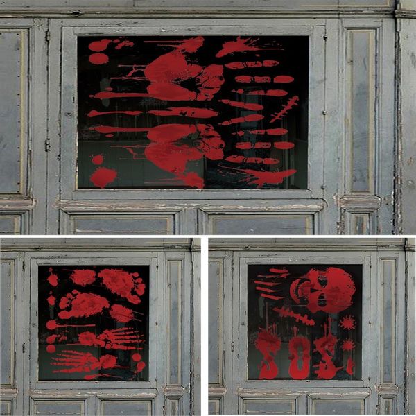 

2020 halloween window decoration glass store stickers window bloody terror pvc electrostatic wall stickers haunted house decoration