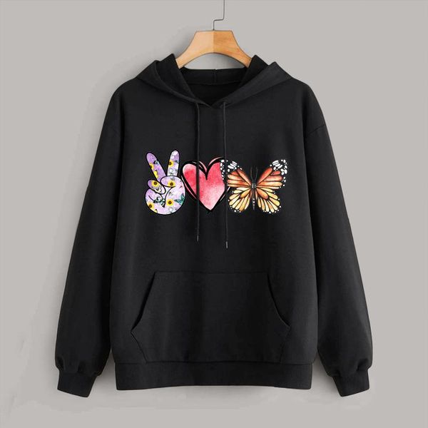 

women's hoodies & sweatshirts womens casual butterfly printing pocket pullover female black long sleeve loose