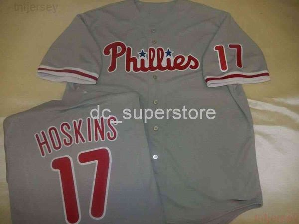 Camisa de beisebol personalizada barata RHYS HOSKINS SEWN CINZA novo ponto qualquer número de nome masculino feminino camisa de beisebol juvenil