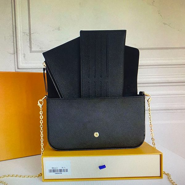 

m80482 m69977 fashion women shoulder bag wallets pochette felicie luxurys 3 pieces white flower print crossbody bags envelope chain purse