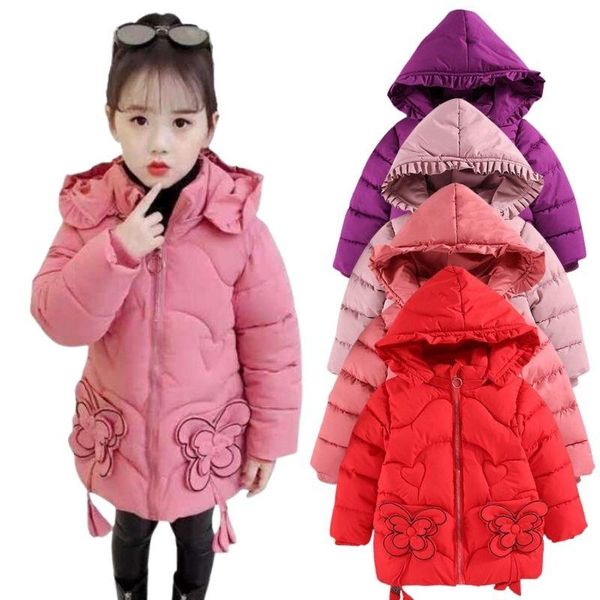 

jackets 2021 girls thick warm down jacket embroidered bow-tied cotton-padded coat for 4-10 yrs children windbreaker kids winter clothes, Blue;gray