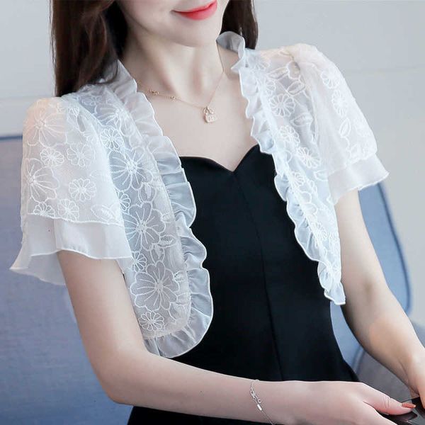 

women's knits & tees summer women short thin cardigan lace sun protection clothing camisetas mujer cape blusas femi 08nw, White