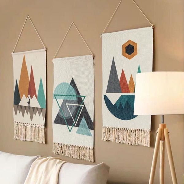 

tapestries nordic hand-woven homestay tassel tapestry hanging canvas wall handmade bohemian retro art cloth home decor