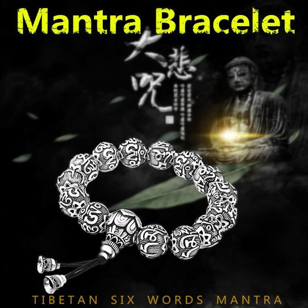 

charm bracelets kldy tibetan men's bracelet stainless steel buddhism mantra for men lucky jewelry vintage religious wholesale, Golden;silver