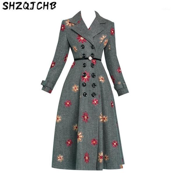 

winter long coat women embroidery wool vintage woolen jacket overcoat abrigos mujer invierno kj358 women's & blends, Black