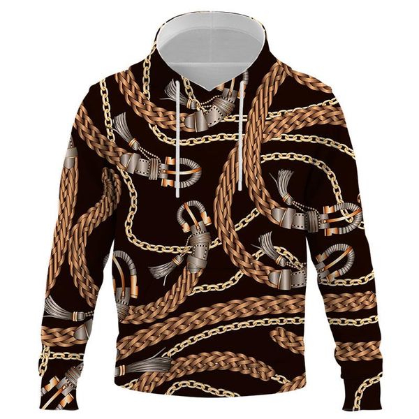 

men's hoodies & sweatshirts 2021 fashion iron chain paint men women 3d printed luxurious sweatshirt causal hip hop pullover clothing, Black