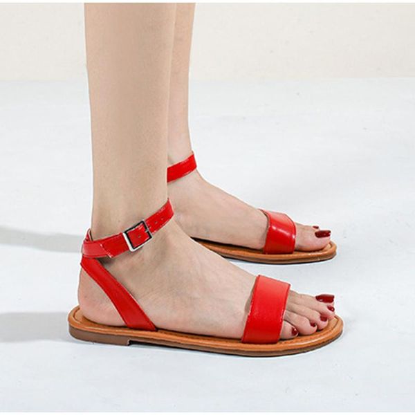 

sandals women summer 2021 leather shoes buckle ankle strap casual female fashion low heels ladies comfortable footwear, Black