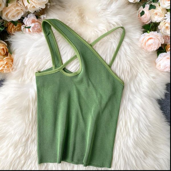 

cross slim camisole summer womens tanks hollow out streetwear sleeveless crop solid basic vest women, White