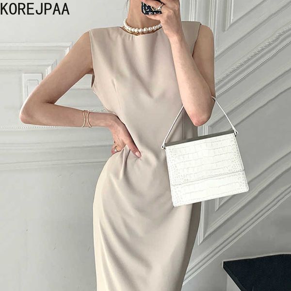 Korejpaa mulheres vestido verão coreano chique simples elegante comutação o pescoço magro comprimento split quadril fishtail veste vestido feminino 210526