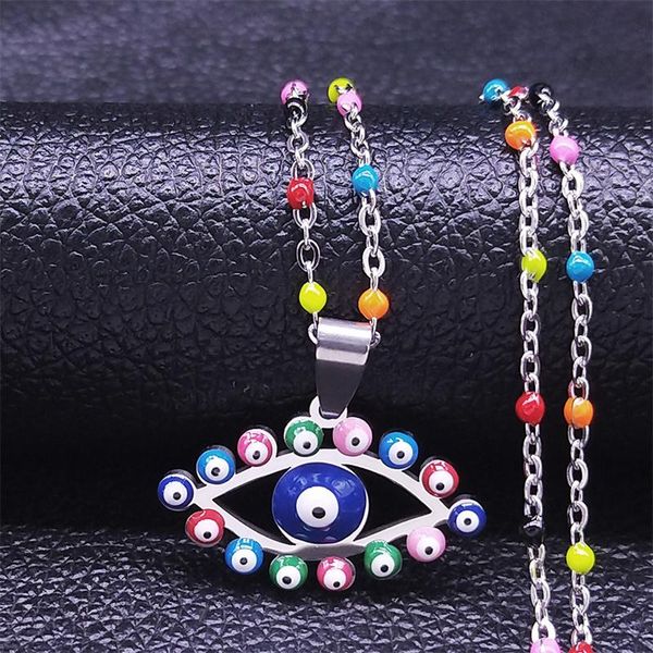 

pendant necklaces colorful turkey eyes stainless steel charm women silver color necklace jewlery acier inoxydable bijoux n5203s04