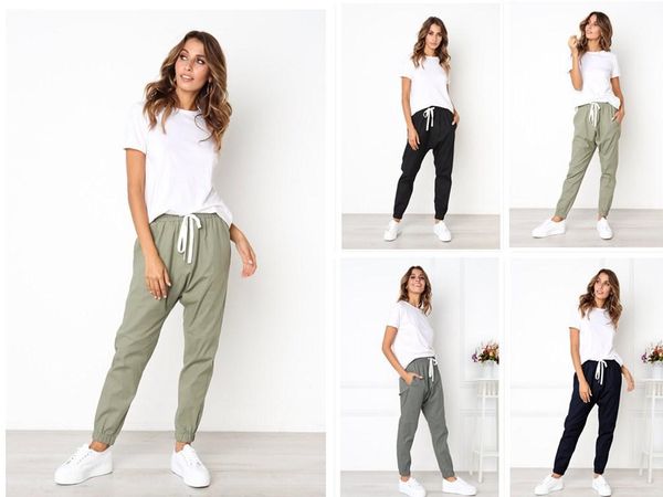 

explosive women's trousers elastic waist lace-up overalls, ladies nine-point casual pants, shrink pants & capris, Black;white