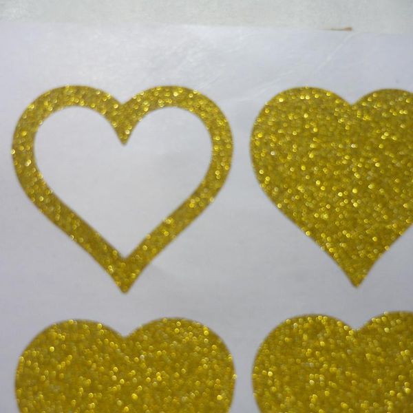 

gold glitter heart sticker with cutouts envelope seals gift wrap