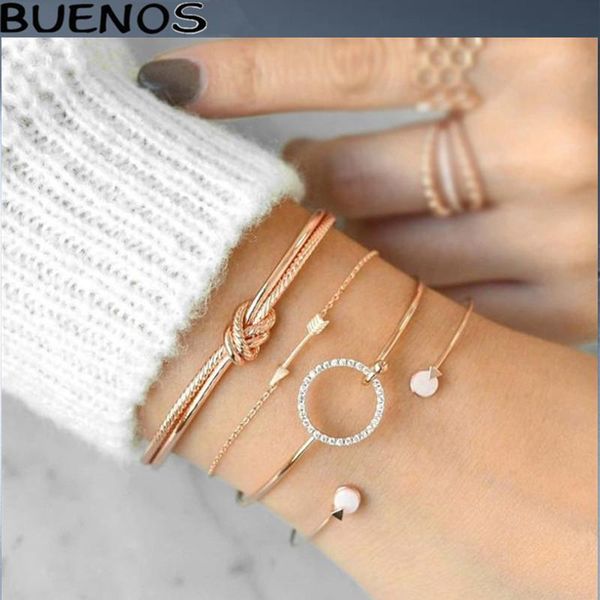 

charm bracelets buenos individual classic knotted circular with drill arrow for women's multilayer adjustable ope four-piece suit set b, Golden;silver