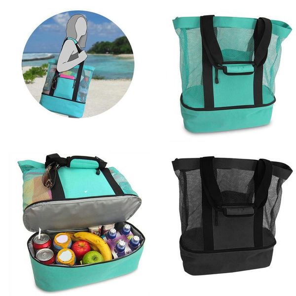 

storage bags 2 in 1 women large mesh beach bag transparent double-layer insulation picnic oxford cloth holiday shopping park sports