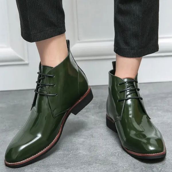 

pu solid color business dress men high ankle boots lace up low heel round head british gentleman style rubber outsole anti-skid wear-resista, Black