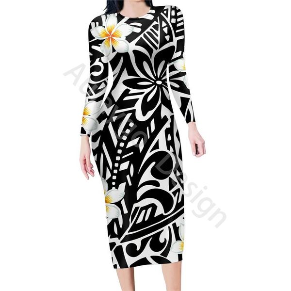 

casual dresses tribalmaori plumeria print for women party plus size long sleeve bodycon dress spring autumn clothes sukienka, Black;gray
