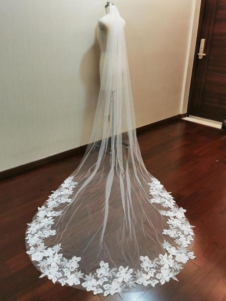 

bridal veils real pos soft tulle lace wedding veil one layer 3 meters long white ivory with comb accessoreis, Black