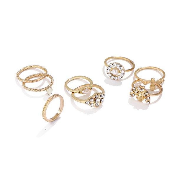 

ins with diamond ears, women's pearl earchain, stainless steel trendy ring set, Silver