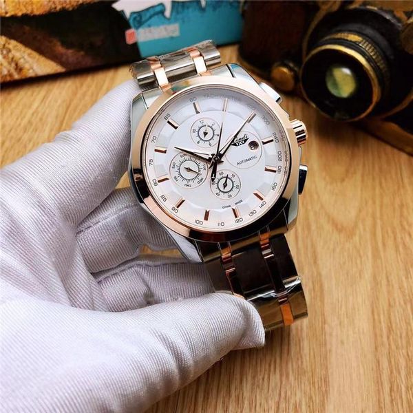

wristwatches mechanical men's watches stainless steel waterproof automatic watch men calendar multi function relogio masculino, Slivery;brown