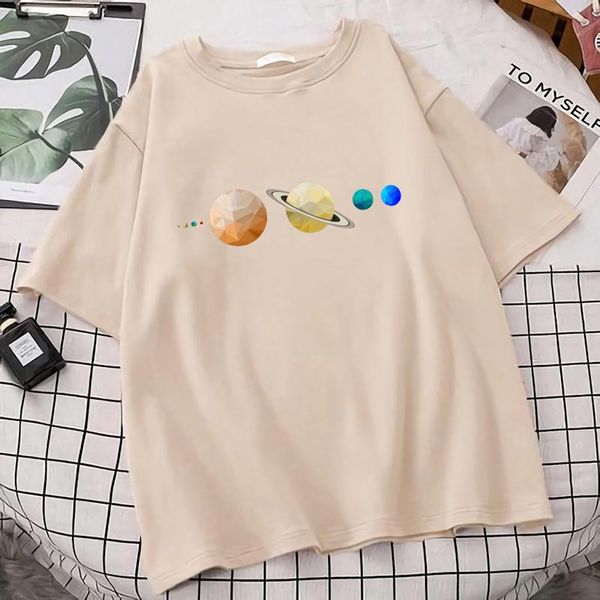 

women's t-shirt solar system planets colour oversized woman hip hop plus cotton short sleeve summer fashion big size soft kawaii, White