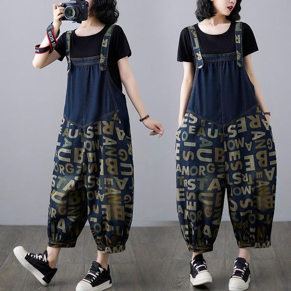 

women's jeans sleeveless wide leg jumpsuit rompers casual pants with pockets long trousers suspenders overalls, Blue