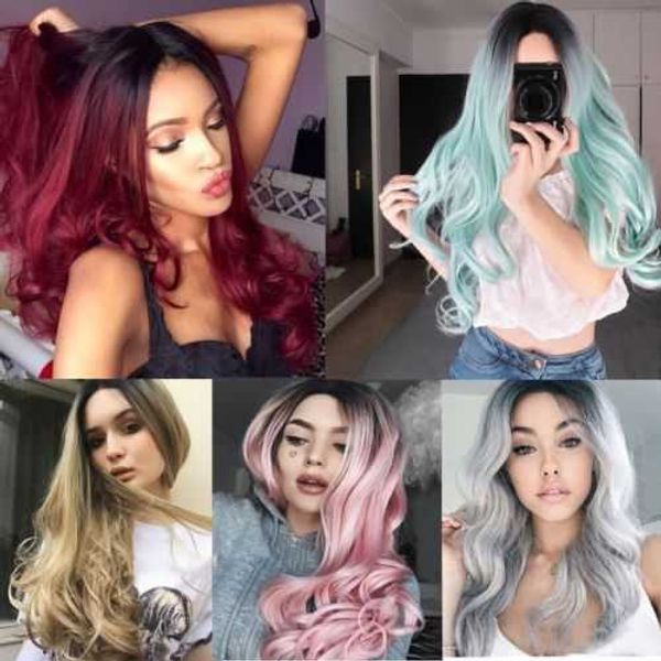 

wig long hair chemical fiber gradient granny grey rose net high grade, Black
