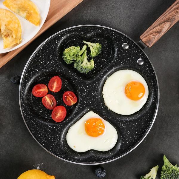 

holes egg frying pan hamburger nonstick pot aluminum alloy cooking saucepan heart shaped omelet cookware with wooden handle pans