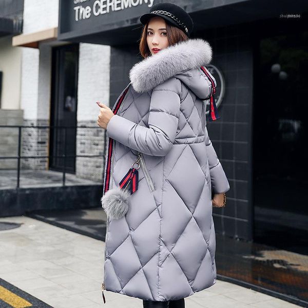 

women's down & parkas 2021 big fur winter coat thickened parka women stitching slim long cotton ladies jacket women1, Black