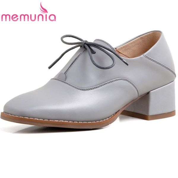 

dress shoes memunia 2021 genuine leather women pumps lace up concise square toe comfortable spring summer single lady, Black