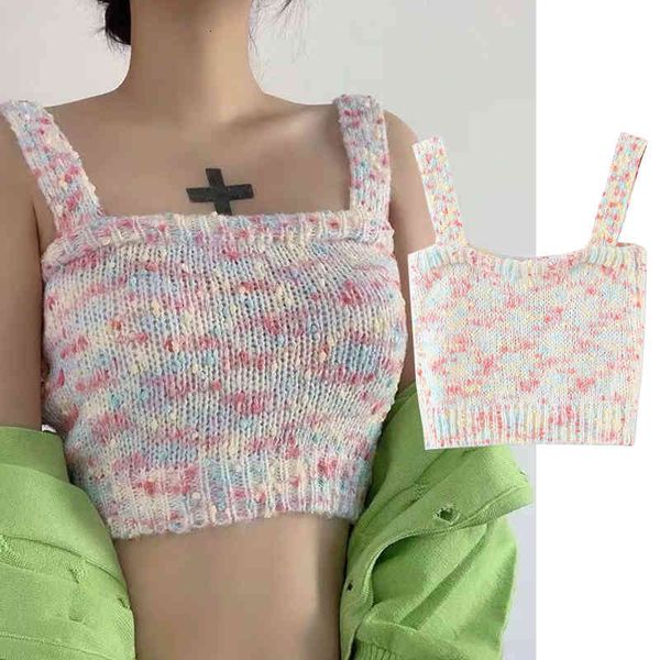 

tank female autumn mesh girl slings turtleneck loose sweater, White