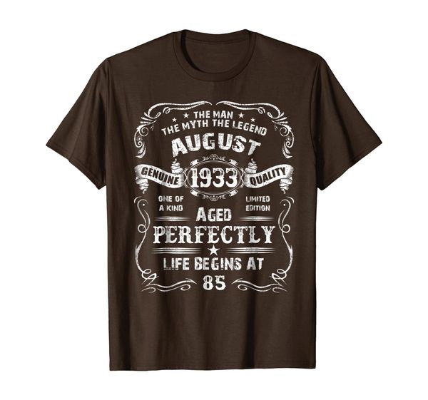 

mens genuine quality august 1933 85th birthday t-shirt funny tee, White;black