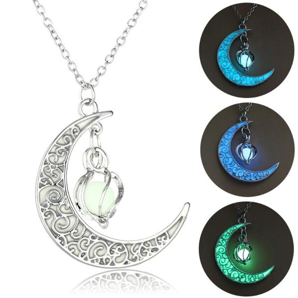 

pendant necklaces glowing moon necklace plated halloween luminous gem glow in the dark fairy jewelry gift for women girls, Silver
